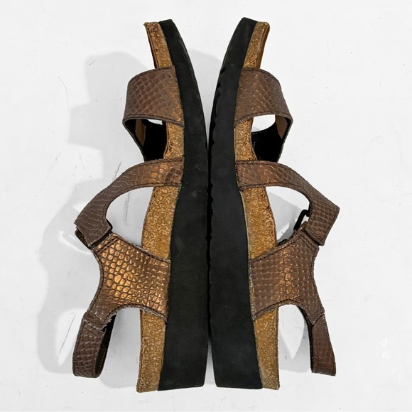 Naot Pamela Platform Sandals Womens 6 Bronze Metallic Snake Embossed Leather - Picture 4 of 9